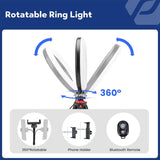 LED Gyűrűsfény Rugalmas Állvánnyal és Telefon Tartóval - Bluetooth Távirányító, 8 inch - Outlet24