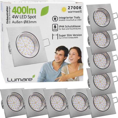 LED süllyesztett spotlámpa 4W 400 lumenes IP44 csak 27mm mélységű AC 230V 120° meleg fehér ezüst négyzet alakú - Újracsomagolt termék - Outlet24