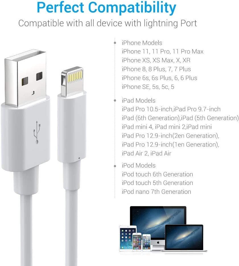 Lightning Cable MFi tanúsítvánnyal, USB A töltőkábel kompatibilis az iPhone 14 13 12 Mini Pro Max SE 11 Xs Max XR X 8 7 6 Plus 5S iPad Pro Airpod készülékkel - fehér 3db/csomag - Újracsomagolt termék - Outlet24