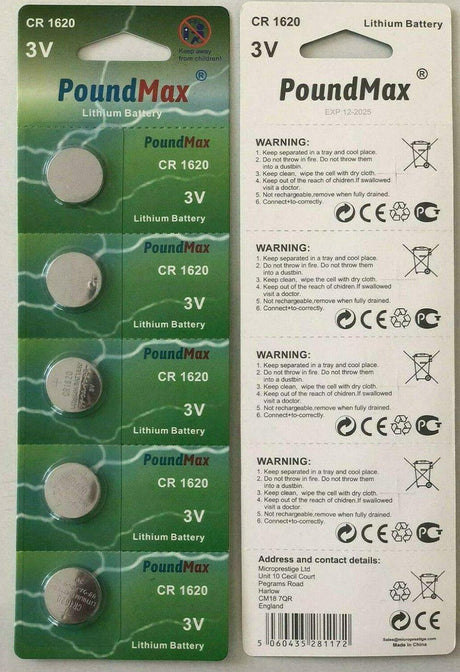 Lítium Gombelem CR1620 DL1620 3V, Óra és Hallókészülékhez 5 darabos - Outlet24