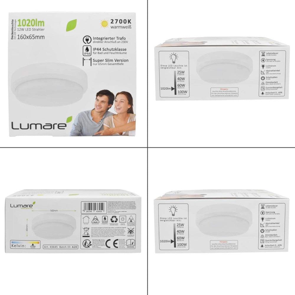 Lumare LED mennyezeti lámpa, 12 W, 1020 lm, extra lapos IP44, gyerekszoba/b fürdőszoba meleg fehér - Outlet24