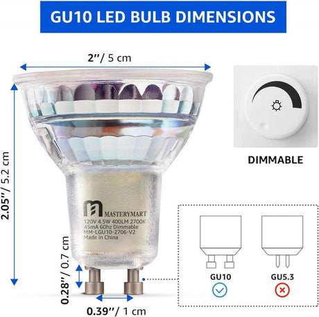 MASTERY MART LED GU10 Spotlámpa, 50 Wattos Egyenértékű, 4.5W Dimmelhető, Teljes - Outlet24
