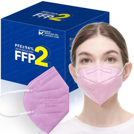 medicinadellavoro Rózsaszín FFP2 5 rétegű maszk szelep nélkül, porvédő nagy szűrőhatékonysággal BFE≥95| 30 db - Outlet24