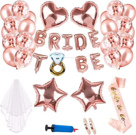 Menyasszonyi léggömbfüzér, konfetti léggömb, szalag és fátyol, rózsaszín - Outlet24