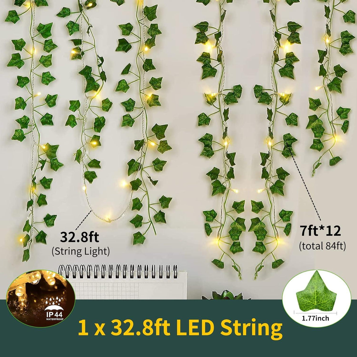 Mesterséges Borostyán Girland 12 Csomag LED Fényfüzérrel - Otthoni Dekor - Outlet24