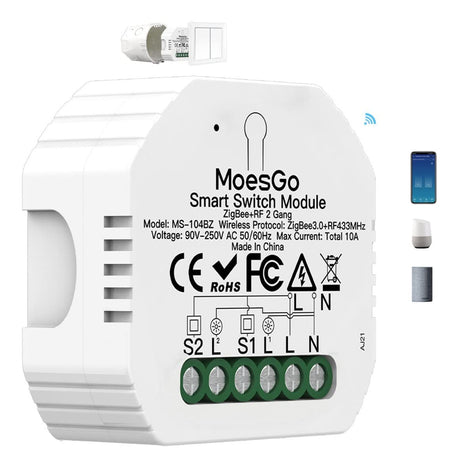 MoesGo ZigBee MESH Okos Alexa Kapcsoló RF433 Fénykapcsoló Modul, Tuya és Google Home Kompatibilis - Outlet24