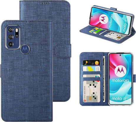 Motorola Moto G60S Kék Flip Folio Tok, Mágneses Zárású Kártyatartóval és Állvánnyal - Outlet24