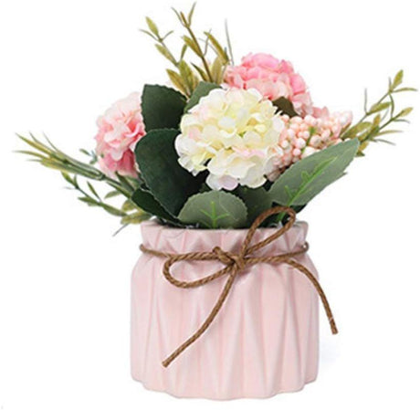 Mű Hortenzia Virágok Kerámia Cserépben, Mini Dekoráció Irodai Asztalra (Rózsaszín) - Outlet24