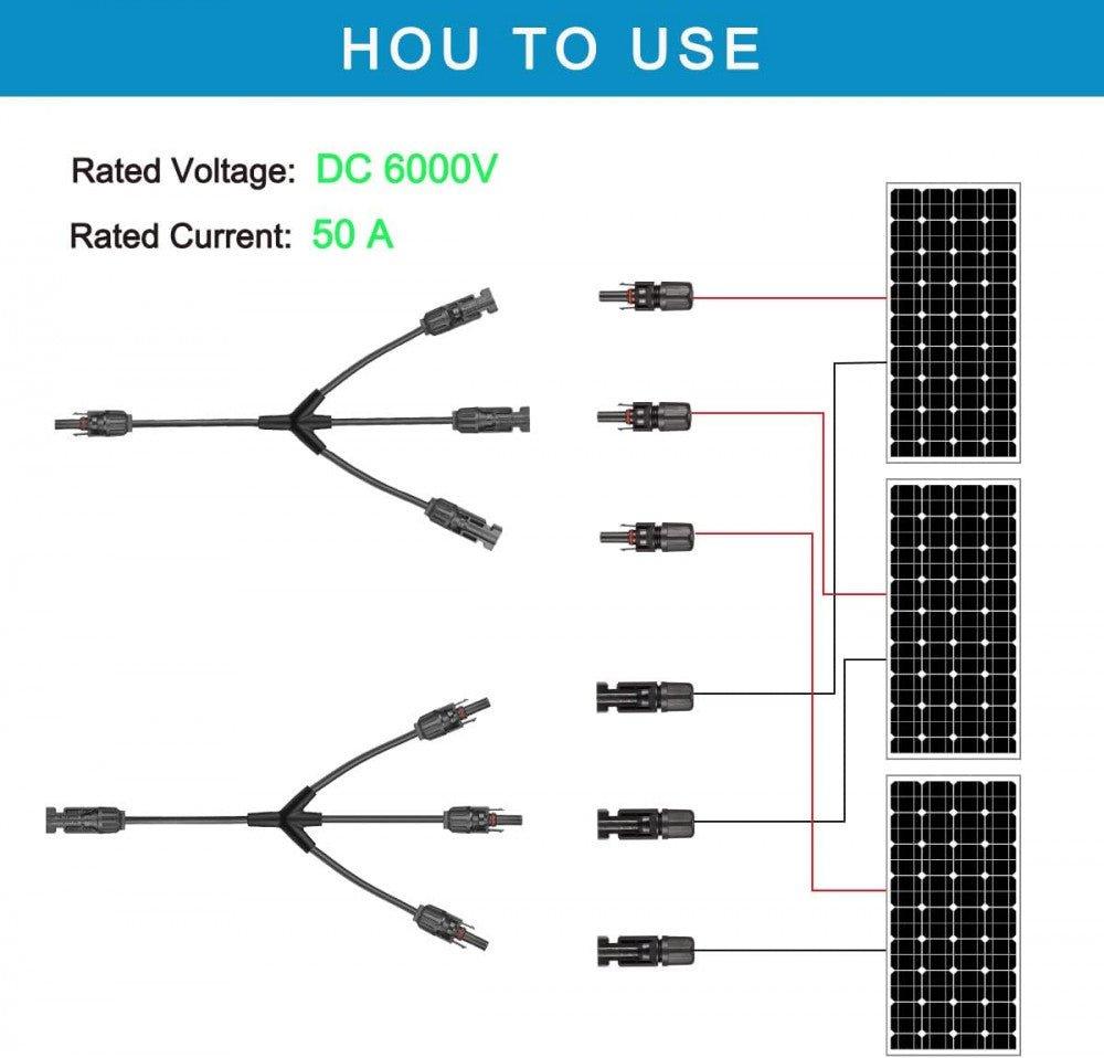 Napelemes Kábel Y Elágazó (1-3), 4 mm² Napelemes Kábel MC4 Csatlakozóval és Kulccsal, MMF + FFM Paralel Fotovoltaikus Kapcsolathoz - Outlet24