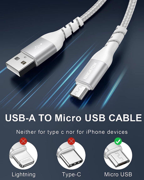 NINGKPOW Micro USB kábel 1M+2M töltőkábel Gyorstöltő, Ezüst - Outlet24