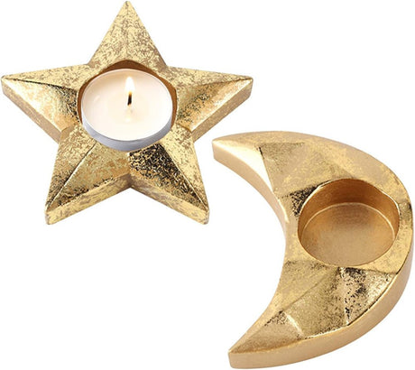 Olajégető tealámpa csillag és hold minta, dekoráció arany színben - Outlet24