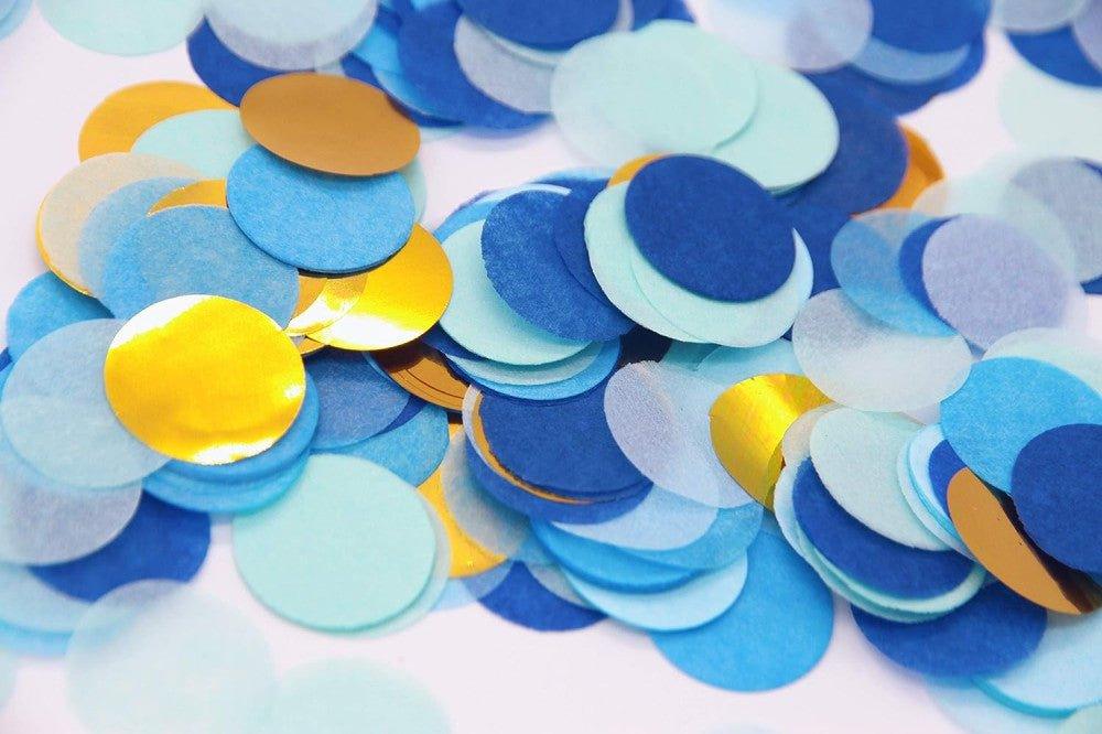 1000 darab arany és kék színű, kerek, papír parti konfetti(2,5 cm átmérő) - Outlet24