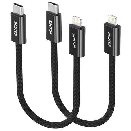 2 darab 0,2 méteres, fekete, fonott nylon USB-C-Lightning kábel - Újracsomagolt termék - Outlet24