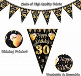30. Születésnapi Girland Banner, Fekete Arany Bunting, Lányok és Fiúk Születésnapi Dekoráció - Outlet24