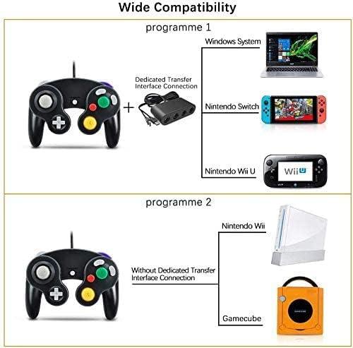 2 db vezetékes Gamecube kontroller, klasszikus , vibrációs gamepad, kompatibilis Gamecube/Wii U/Wii/PC/Switch készülékekkel, Fekete - Outlet24
