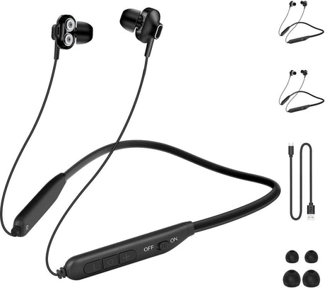 Vezeték Nélküli Bluetooth Fülhallgató, Mágneses Nyakpánttal és Mikrofonnal, Fekete, 2 db-os - Outlet24
