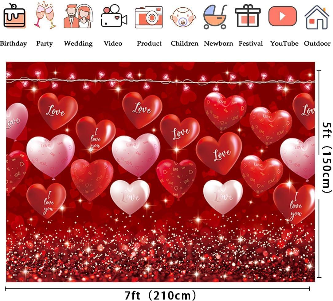 XIIULANGS Valentin-napi Háttér Vörös Rózsaszín Szív Lufis Fotózás 210cm x 150cm - Outlet24