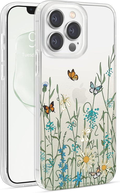 iPhone 13 Pro Virágos Zöld Mintás Átlátszó TPU Tok, Képernyővédővel - Outlet24