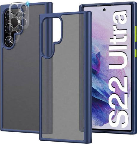 Samsung S22 Ultra Vékony Telefonvédő Tok + Kameraüveg, Matt Kék - Outlet24