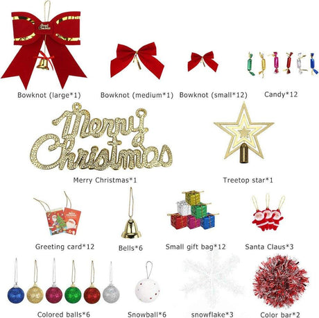 78 darabos Karácsonyfa Díszítő Készlet - Csillag, Masni, Cukorka, Ajándékdobozok, Hógömbök Újracsomagolt termék - Outlet24