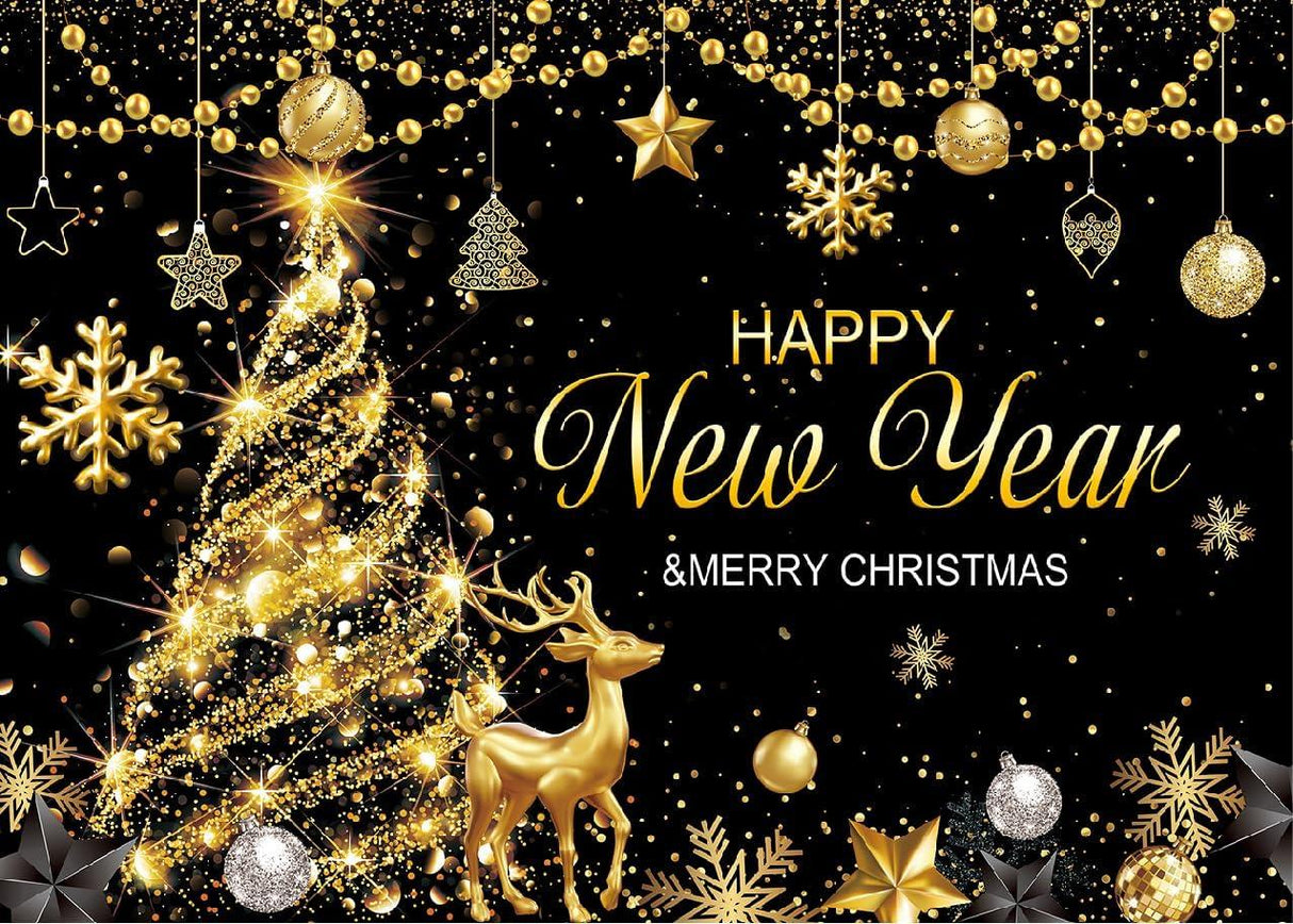Újévi és Karácsonyi Háttér, Fekete-Aranyszínű, 210x150cm - Outlet24