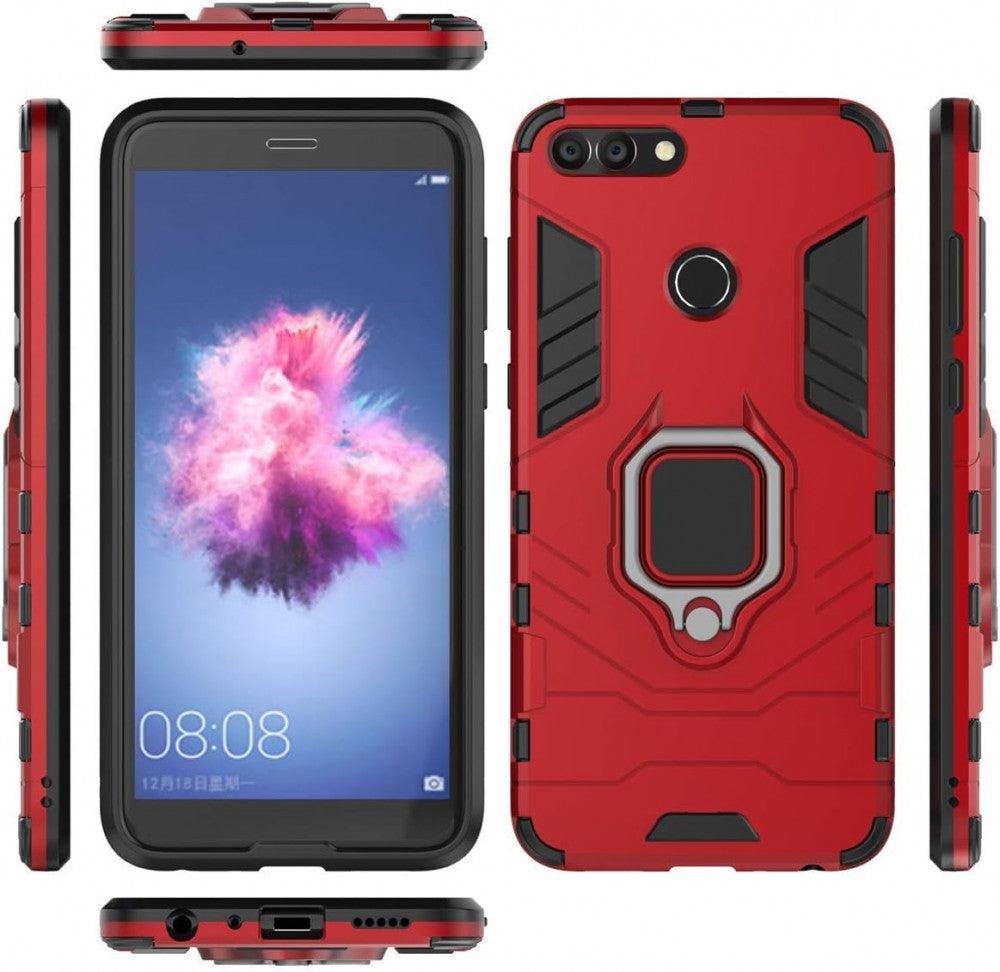 Vörös Kétrétegű Tok Huawei P Smart, Enjoy 7S-hez, Beépített Forgatható Gyűrűvel - Outlet24