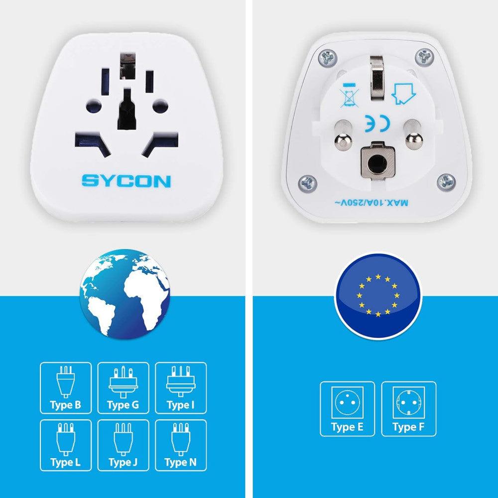 SYCON Univerzális Utazóadapter, Világból Európába, Német Aljzatra, Fehér - Outlet24