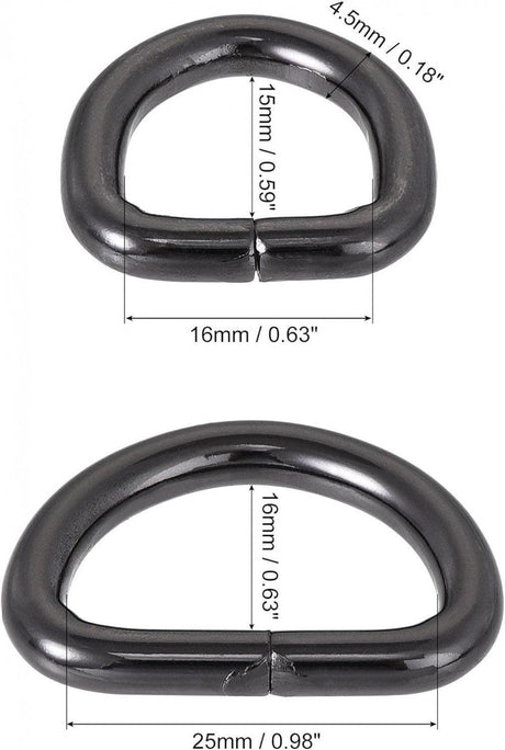 uxcell Fém D Gyűrű Csat 16mm és 25mm, 12db, Fekete Újracsomagolt termék - Outlet24