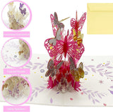 Sinzau 3D-s kártya, rózsaszín pillangós virágok, 3D-s felugró üdvözlőkártya, kivágott papír, borítékkal - Outlet24