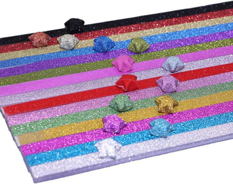 TOYANDONA Glitter Origami Csillag Papírok, 320 darabos csomag, Kézműves DIY (Véletlenszerű szín) - Outlet24