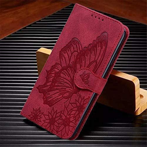 Samsung Galaxy A13 4G Bőr Pénztárca Tok, Pillangó Mintás, Piros Színű, Beépített Állvánnyal - Outlet24
