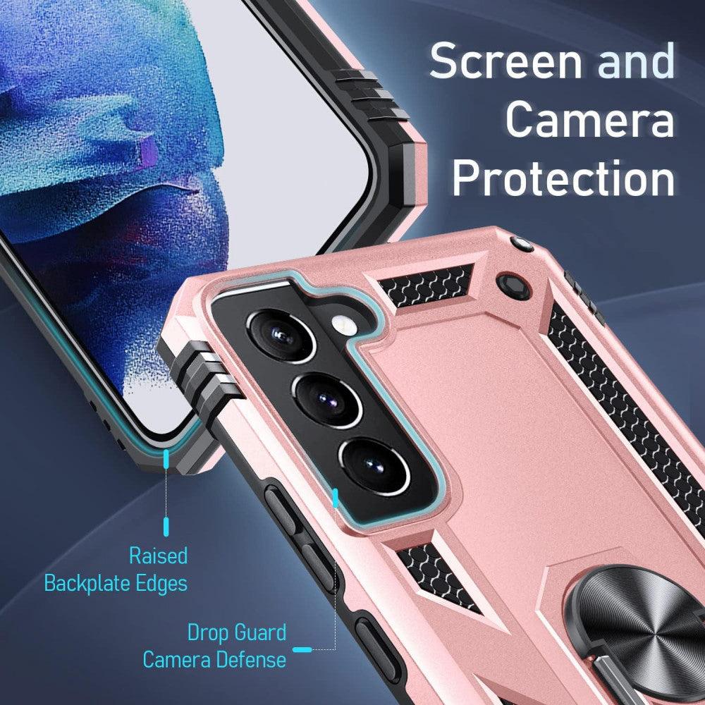 Samsung Galaxy S22 Tok, Katonai Minőségű Védelem, Karcolásálló, Forgatható Gyűrű Tartóval - Rózsaszín Arany Újracsomagolt termék - Outlet24