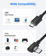 SUNGUY 2 darab 1 méteres, fekete USB-C-Micro-USB derékszögfejes töltőkábel - Outlet24