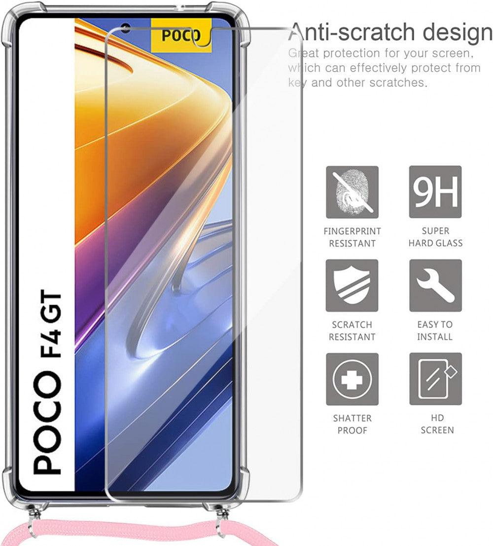 Xiaomi Poco F4 GT Tok, Átlátszó Szilikon Védőtok Rózsaszín Zsinórral és Képernyővédő Fóliával - Outlet24