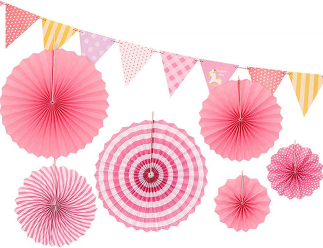 Színes Papír Dekoráció Szett - Függő dísz - Rózsaszín - Esküvő, Születésnap, Fesztivál - Outlet24