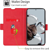 Xiaomi 12T / 12T Pro 5G Bőr tok Kártyatartóval, Állványos Védőtok, Piros - Outlet24