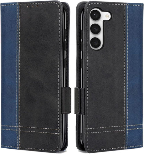 Samsung Galaxy S23 Mágneses Bőr Mobiltelefon Tok, Kártyatartóval, Kék Színben - Outlet24