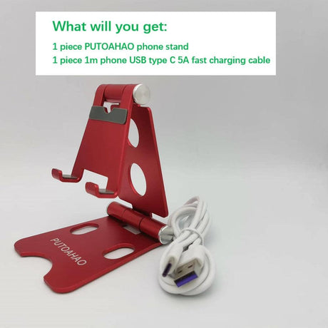 PUTOAHAO Asztali Mobiltelefon Tartó, Alumínium Ötvözet, Állítható Szögű( Szín: Vörös ) Újracsomagolt termék - Outlet24