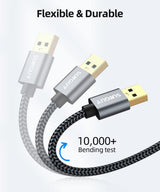 SUNGUY USB 3.0 Kábel, A Típusú Férfi-Férfi, 5 Gbit/s Adatátvitel, Nyomtatókhoz, Merevlemezekhez és Laptopokhoz (Szürke) Újracsomagolt termék - Outlet24