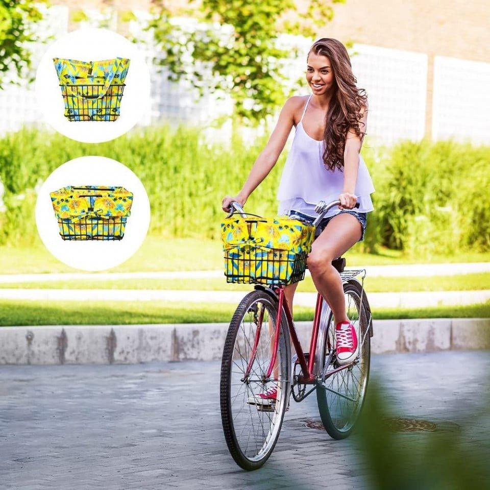 ANZOME 2 az 1-ben Biciklikosár Bevásárlótáska, Összecsukható, Vízálló, Különböző Rekeszekkel - sárga-kék - Outlet24