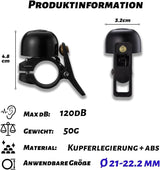 Arkim Retro Mini Kerékpár Csengő, 120 dB, fekete Újracsomagolt termék - Outlet24