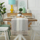 Asztali futó, 38 x 220 cm, csíkos pamut és vászon asztalterítő bojtokkal - Outlet24
