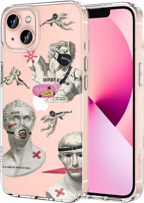 CHEORFAY iPhone 13 átlátszó, ütésálló, szilikon tok(Punk szobor mintával) - Outlet24