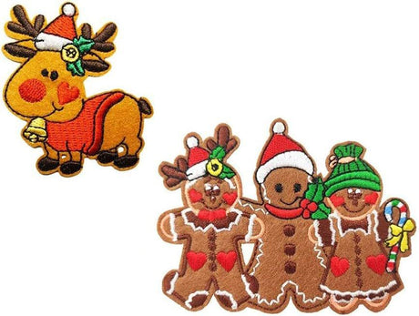Cute-Patch Karácsonyi Hímzett Vasalható Foltok - Rénszarvas és Mézeskalács Ember, 2 darabos szett - Outlet24