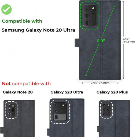 Galaxy Note 20 Ultra Vintage Pénztárca, Valódi Bőr Telefon Tok, Állvánnyal & 3 Kártyatartóval (Kék) Újracsomagolt termék - Outlet24