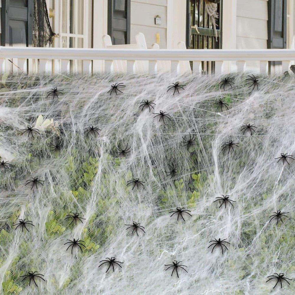 Halloween dekoráció pókháló 200g, 100db műpókkal, nyújtható halloween-pókháló (Szín: fekete - fehér) ( Méret: 54m"2) - Outlet24