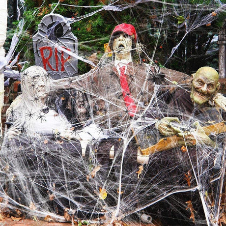 Halloween dekorációs szett 100 g fehér pamut 30 pókkal,Halloween bulijelenet kellék dekoráció - Outlet24