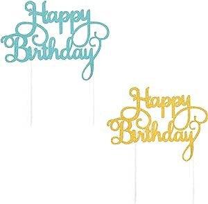 "Happy Birthday" feliratú tortadísz(kék és arany, 5,7 x 4 hüvelyk) 10 darabos - Outlet24