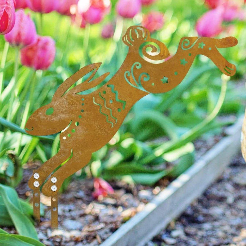 Húsvéti nyuszi kerti dekoráció fém - ugráló nyúl alakú kerti dekoráció - Outlet24