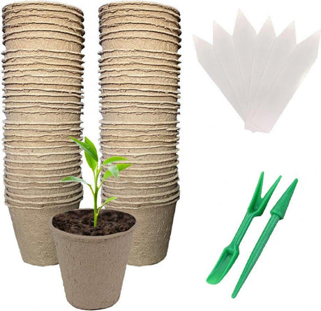 INIFLM Biodégradálható Környezetbarát Papír Palántázó Csésze 50 darabos Készlet, Növény Címkékkel - Outlet24